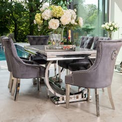 Arianna Grey Marble Dining Set with Megan Chairs in Grey