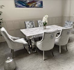 Arianna Grey Marble Dining Set with Pleated Lion Chairs