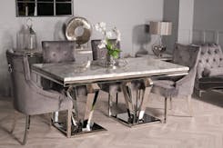 Arturo Grey Marble Dining Set with Annabelle Chairs