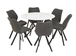 Amber Round White Dining Set with 6 Aria Grey Chairs