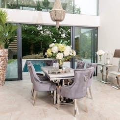 Arturo Grey Marble Dining Set with Darcy Chairs in Grey
