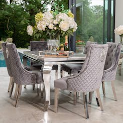 Louis Marble Dining Set with Pleated Lion Chairs in Grey