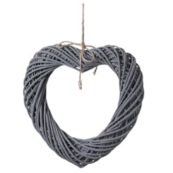 Grey Large Wicker Hanging Heart With Rope Detail