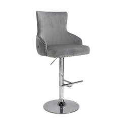 Cairo grey plush velvet buttoned back bar stool