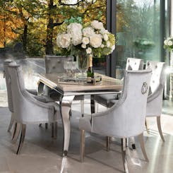 Louis Cream Marble Dining Set with Cheshire Chairs