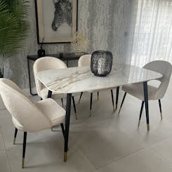 Florence 1.5m Gold Dining Table and Boucle Chairs Set