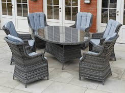 St Tropez Rattan 6 Seat Dining Set with Oval Table in Grey