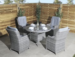 Monte Carlo Rattan 4 Seat Dining Set with Round Table in Grey