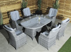 Monte Carlo Rattan 6 Seat Dining Set with Oval Table in Grey