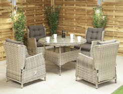 Hampton Outdoor Rattan 4 Seat Dining Set with Reclining Chairs