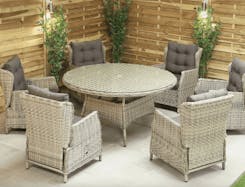 Hampton Outdoor Rattan 6 Seat Dining Set with Reclining Chairs