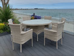 Abel Outdoor Rattan Stackable 6 Seat Dining Set in Natural