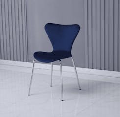 Modern Velvet Navy Blue Stackable Dining Chair with Sliver legs x 2