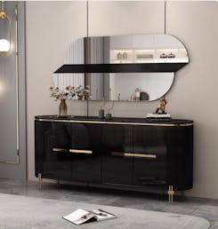 Black & Gold High Gloss Mirror & Sideboard Set