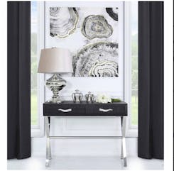 Black and Stainless Steel Faux Snakeskin 2 Drawer Console Table