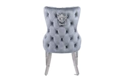 Victoria Grey Velvet Dining Chair with Chrome Legs - Lion Knocker Back Dining Chairs