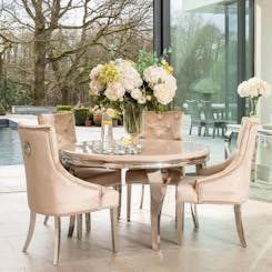 Louis Round Cream Marble Dining Table with Annabelle Chairs