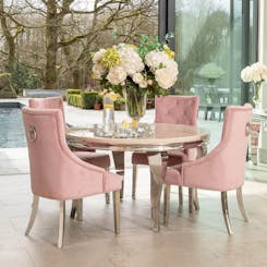 Louis Round Cream Marble Dining Table with Annabelle Chairs