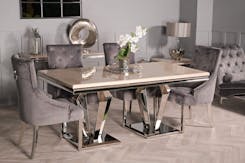 Arturo Cream Marble Dining Set with Annabelle Chairs