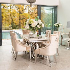 Arturo Cream Marble Dining Set with Annabelle Chairs