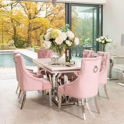 Arturo Cream Marble Dining Set with Annabelle Chairs