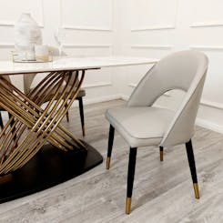 Astra Beige Leather Dining Chair with Gold Legs