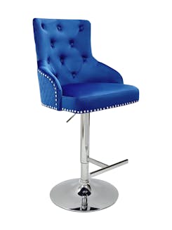 Lion Head Knocker Blue Upholstered Bar Stool With Chrome