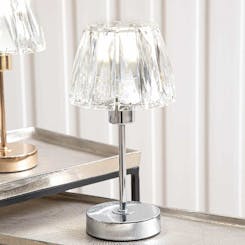 Steel Candlestick Table Lamp With Crystal Shade